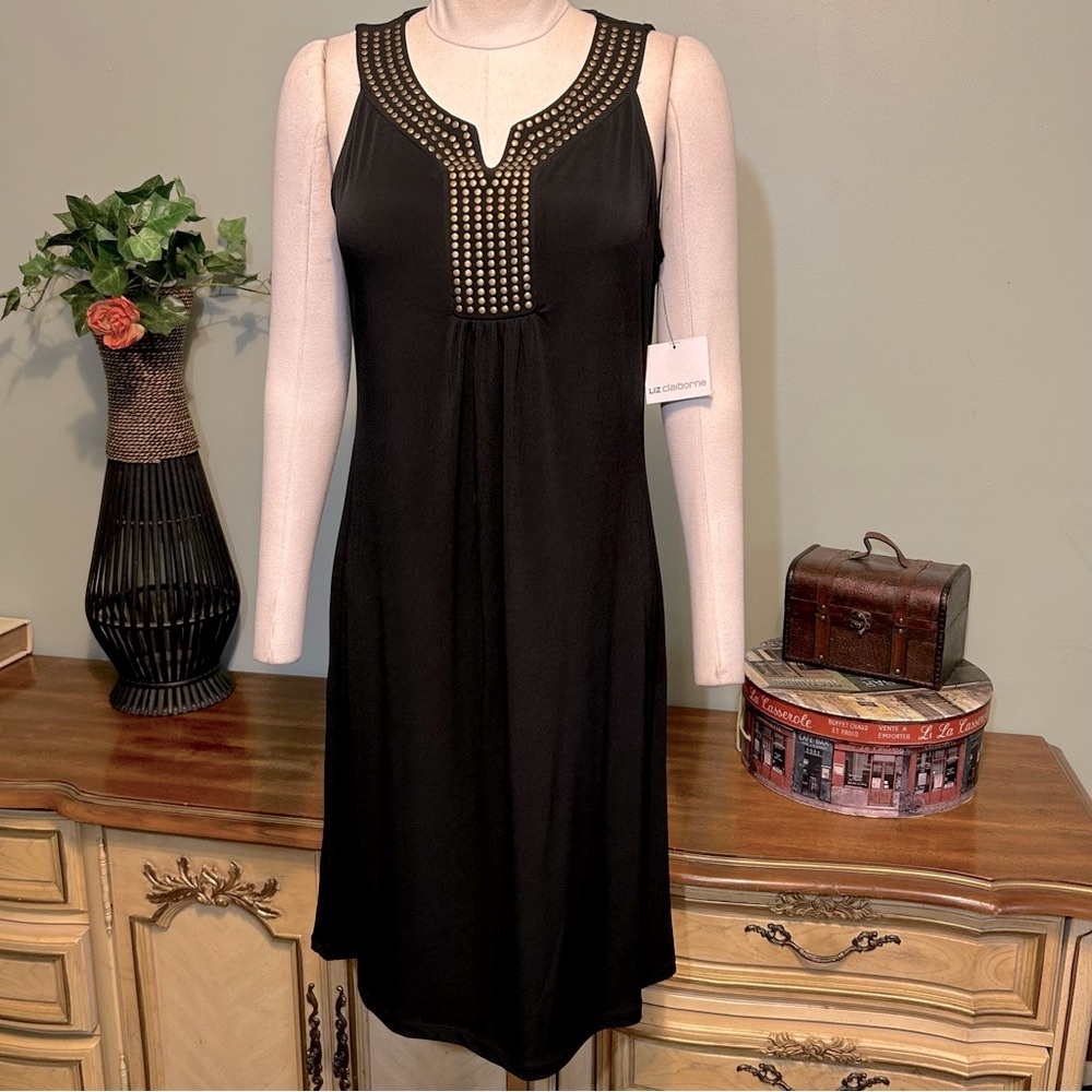 Liz Claiborne Black Sleeveless Bronze Stud Dress NEW NWT